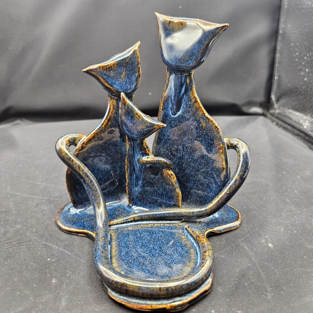 Art Pottery Cat family tea light holder